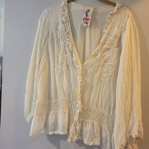 Johnny Was ivory lace top size L